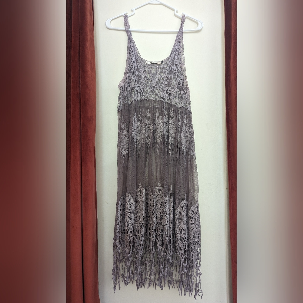 Origami - Sheer Violet Crochet Lace Boho Dress - size M